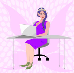 Elf girl sitting at the table