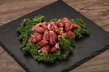 Raw chicken hearts for cooking