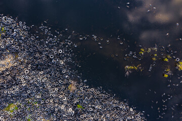 Aerial view of tire landfill. Environmental disaster.