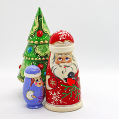  Russian wooden dolls - matrioshka. Father Frost, Snow-maiden and new year tree. Popular souvenirs...