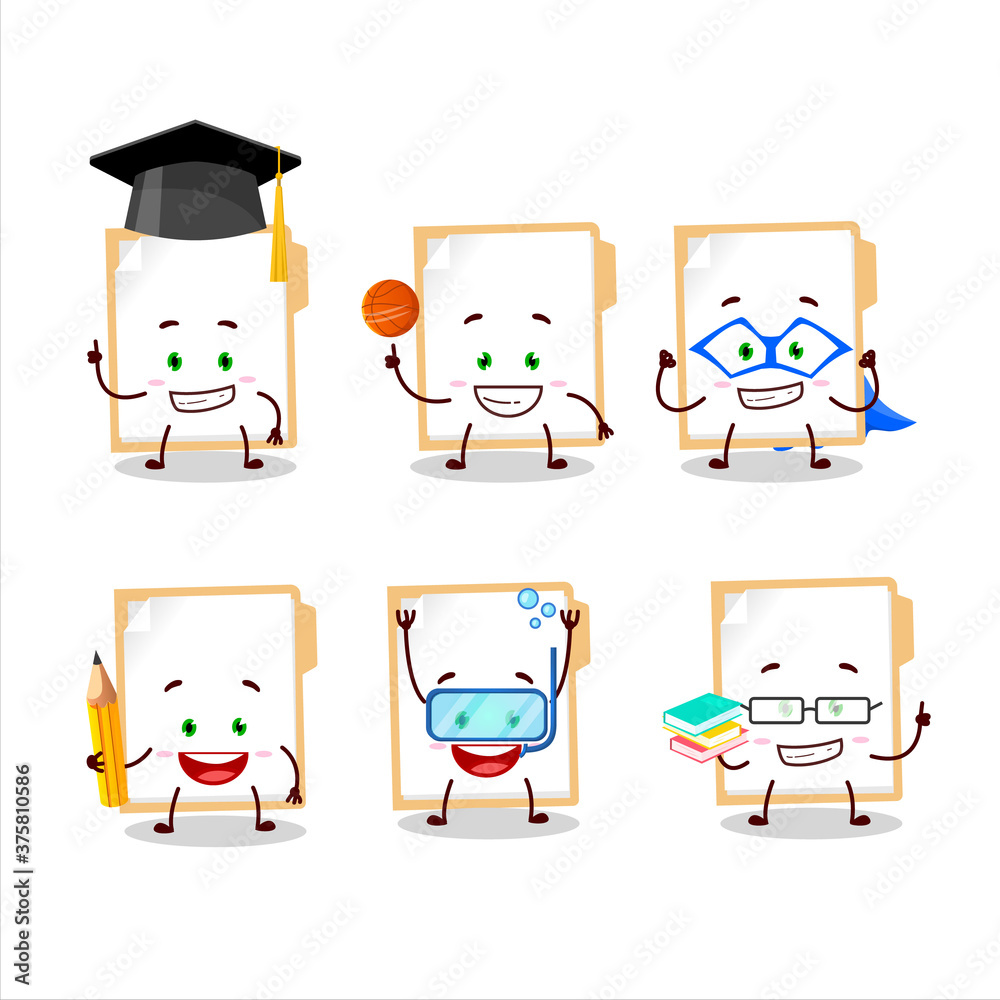 Poster School student of brown manila folder cartoon character with various expressions