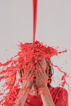 Happy Woman under Paint Jet