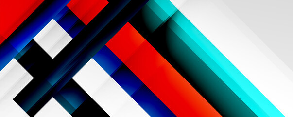 Geometric abstract backgrounds with shadow lines, modern forms, rectangles, squares and fluid gradients. Bright colorful stripes cool backdrops