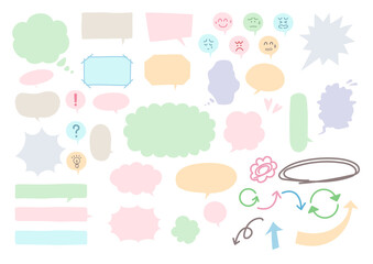 Illustration set of colorful speech bubble material with handwritten
