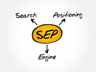 SEP - Search Engine Positioning acronym, technology concept background