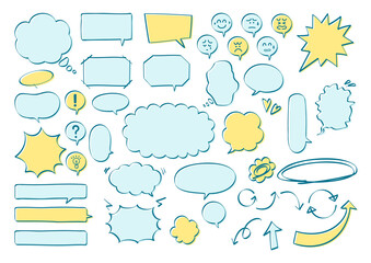 Illustration set of speech bubble material with handwritten (Pen drawing style)
