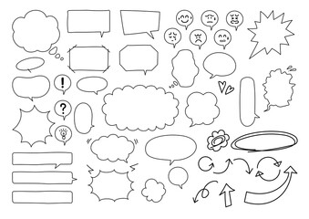 Illustration set of simple speech bubble material with handwritten