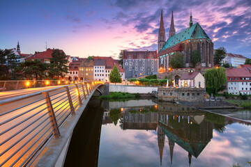 Gorlitz, Germany. Cityscape image of historical downtown of Gorlitz, Germany during dramatic sunset.