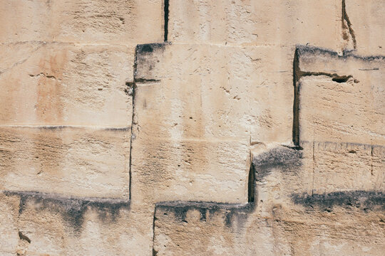Detail of limestone wall from quarry, Provence, France