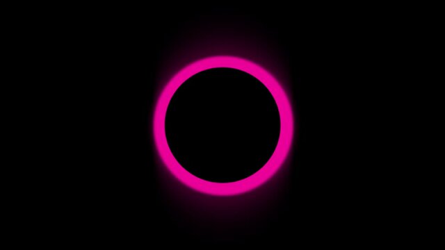 Pink Circle Pulsating Light On A Black Background. 4k Animation For Bass, Music, Tempo, Song Rhythm.