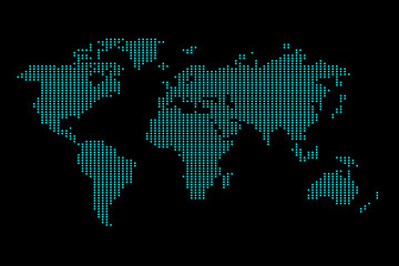Abstract world map with circular dots isolated from dark background.