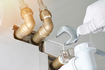 Installing pipe connection in bathroom