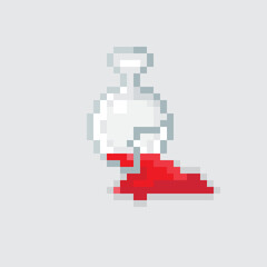 Red broken bottle pixel art. Vector picture.
