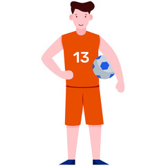 
Sportsman illustration in flat vector, male avatar holding football 
