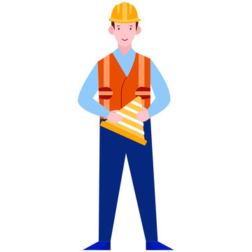 
A flat character vector of road builder illustration 
