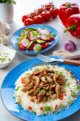 gyros with rice and green salad and zaziki