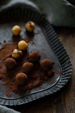 preparing handmade cocoa truffles