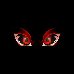 Staring and glowing evil or monster eyes, realistic vector illustration isolated.