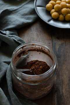 cocoa powder in a glass jar
