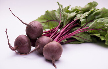 Homegrown organic natural beet on a white background with copy space. Vegan concept.