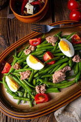 Rustic green bean salad with egg and tuna
