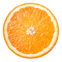 Orange slice isolated. Cut orange slice isolate. Orange fruit slice on white. With clipping path....
