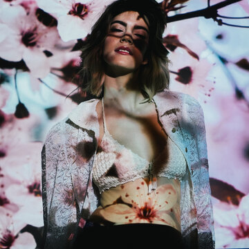 Beautiful Woman with Projected Slide over her