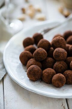 Small cocoa and dried fruit truffles