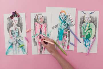 Woman Making Sketches for Costume Design