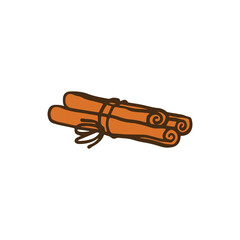 Cinnamon sticks spice cartoon icon, sketch vector illustration isolated.