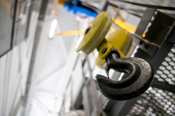 Swivel chain hook of electric hoist in workshop, chain block, pullersSwivel chain hook of electric...