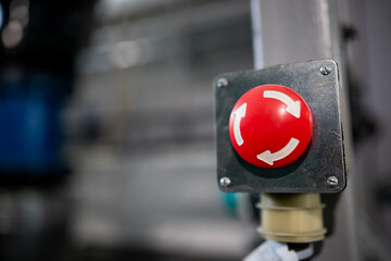 Big red button round shape, close-up.