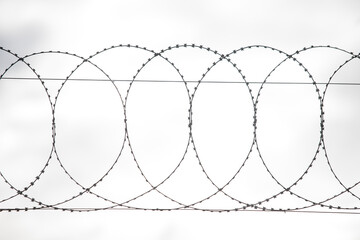 barbed wire on a fence, close up