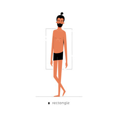 Male figure type - Rectangle. One of human anatomy body shapes cartoon dressed in underwear isolated on white background, man character vector illustration, graphic modern flat design