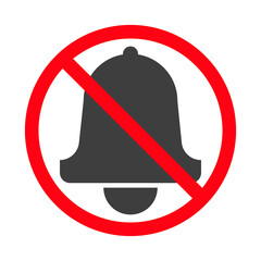 Forbidden sign with bell icon isolated on white background. Bell is prohibited vector illustration. Ringing bell is not allowed image.