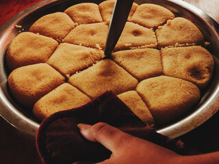 High angle shot of a homemade pan-fried dessert