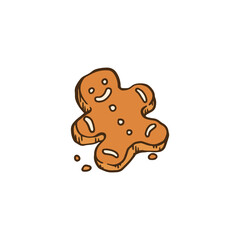 Cartoon Christmas gingerbread man cookie, sketch vector illustration isolated.