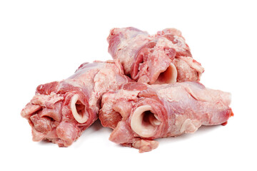 Three fresh pork trachea on a white background