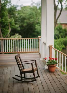 Rustic Wooden Rocking Chair on Porch