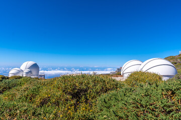 Telescopes in the Roque de los Muchachos national park on top of the Caldera de Taburiente, La Palma, Canary Islands. Spain
