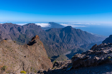 Stunning views atop the Caldera de Taburiente near Roque de los Muchachos one summer afternoon, La Palma, Canary Islands. Spain © unai
