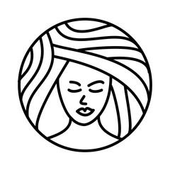 Female profile outline icon. Face, cosmetology, beautician. Line art women's logo.