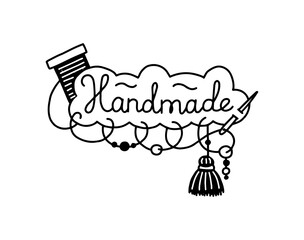 Handmade badge for sewing or embroidery products, vector illustration isolated.