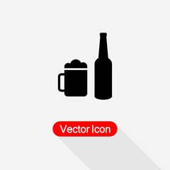 Beer Bottle With Beer Mug Icon, Beer Icon Vector Illustration Eps10