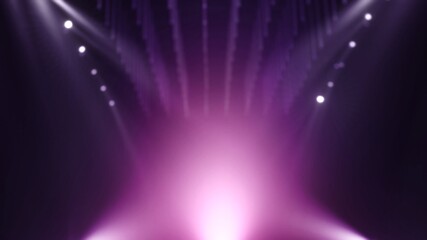 Purple Violet defocused mockup stage for product display presentation spotlight and marketing award advertising. Concept 3D Illustration background with illuminated floodlight lamps and stage.