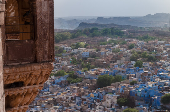 Jodhpur, India: view of the amazing Blue City, from the great Mehrangarh Fort, in the heart of Rajas