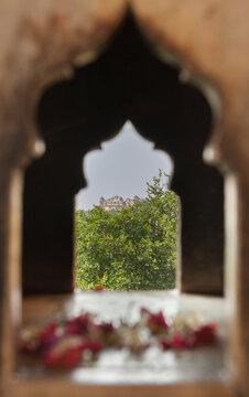 Detail decorative of Dauji Ki Kothi in Orchha. Madhya Pradesh. India.