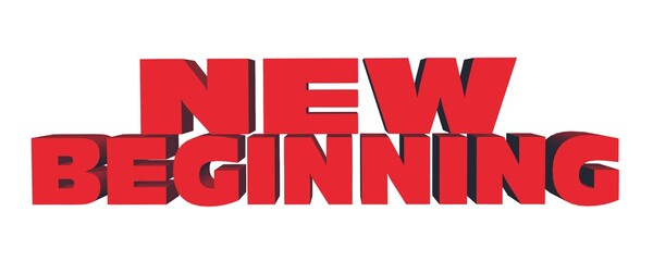 NEW BEGINNING lettering in red color - isolated on white background - 3D illustration