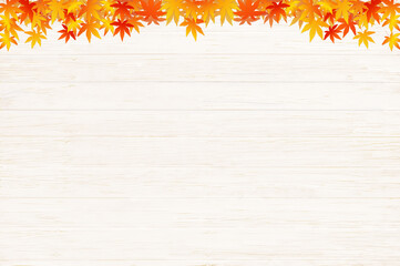 Naklejka na ściany i meble 紅葉とウッドデッキの背景、秋のイメージ