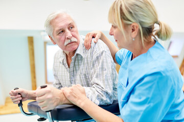 Depressed senior patient with rollator